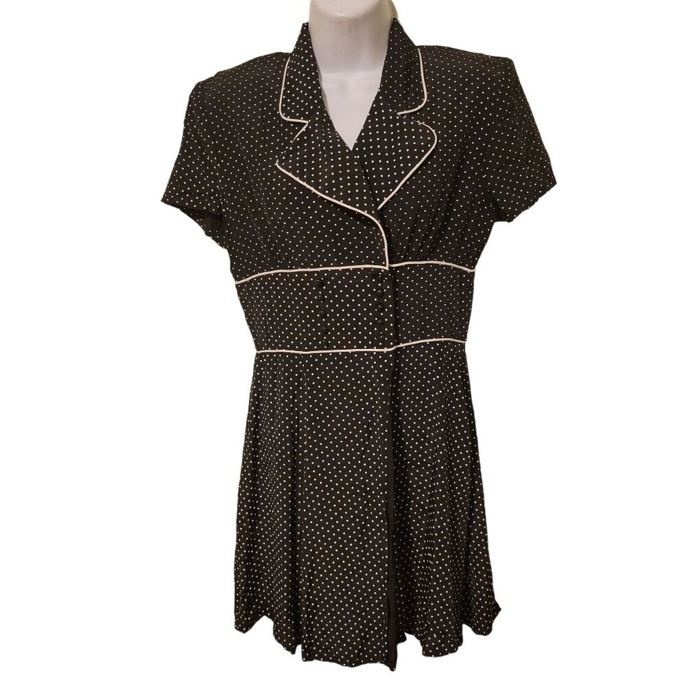 My Michelle 7/8 Black White Polka Dot Midi Dress Collar Double Breasted Cosplay